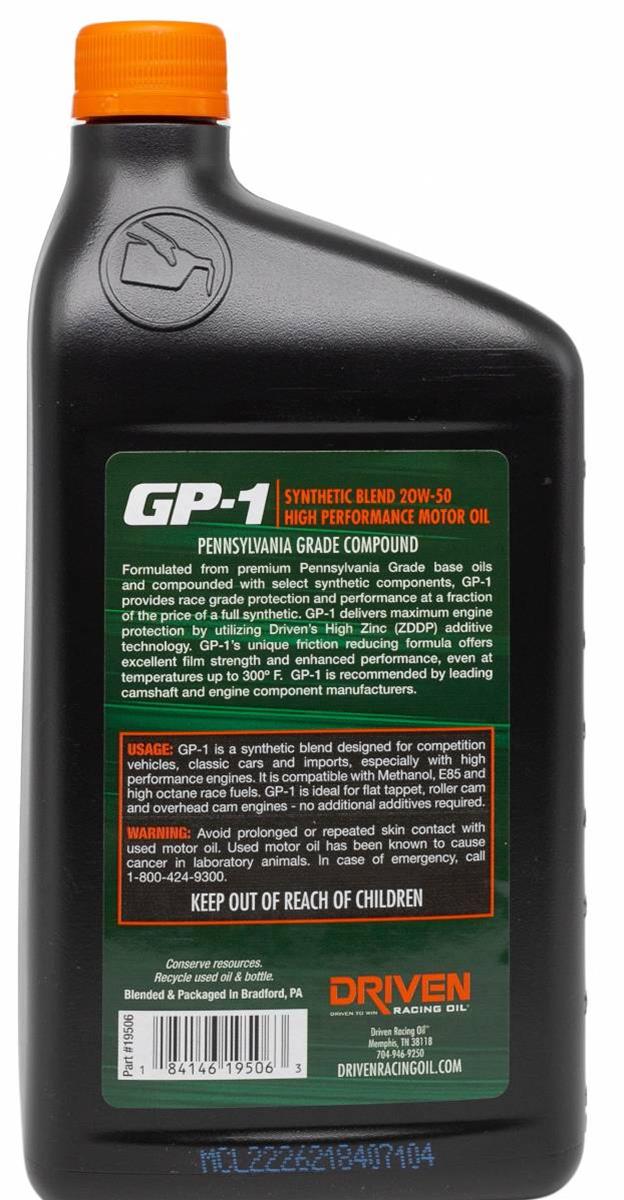 Driven Racing Oil GP-1 SYNTHETIC BLEND 20W-50 QUART