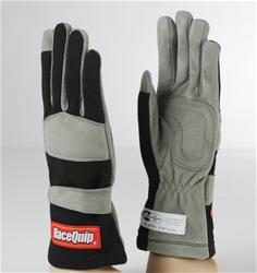 RaceQuip 351 Gloves Single-Layer, Nomex/Leather, Black/Gray, Men's Sizes SFI 3.3/1